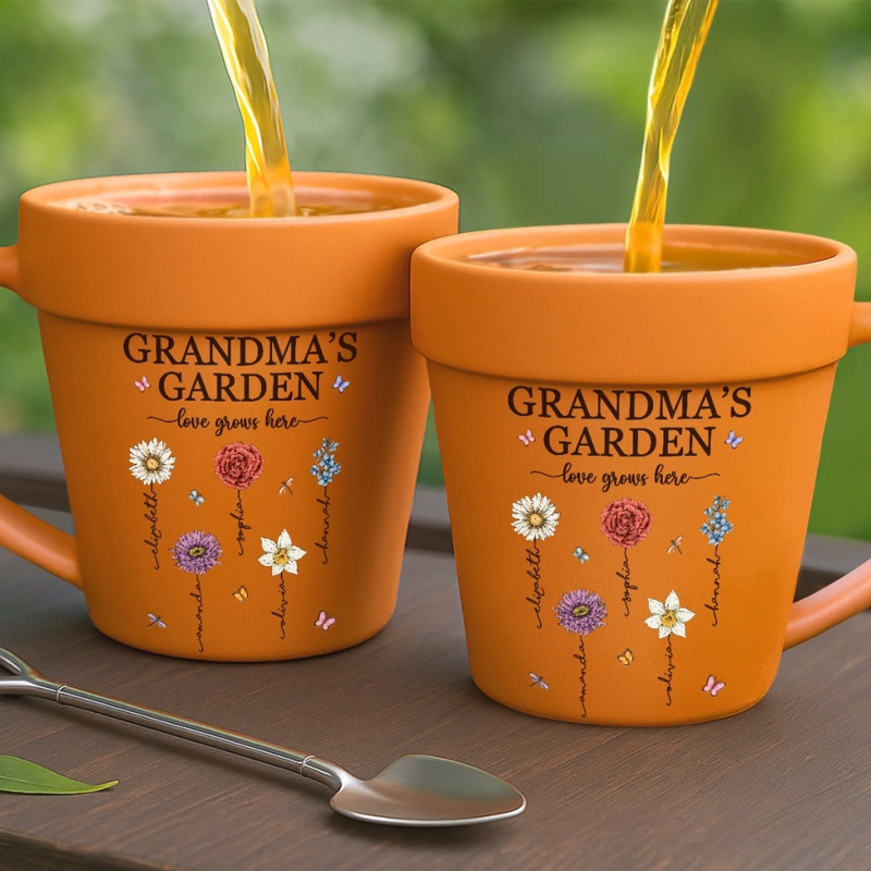 Custom Plant Pot Ceramic Mug - Personalized Birthday Gifts For Mom, Grandma - Grandma's Garden Love Grows Here -  Flower Pot Mug