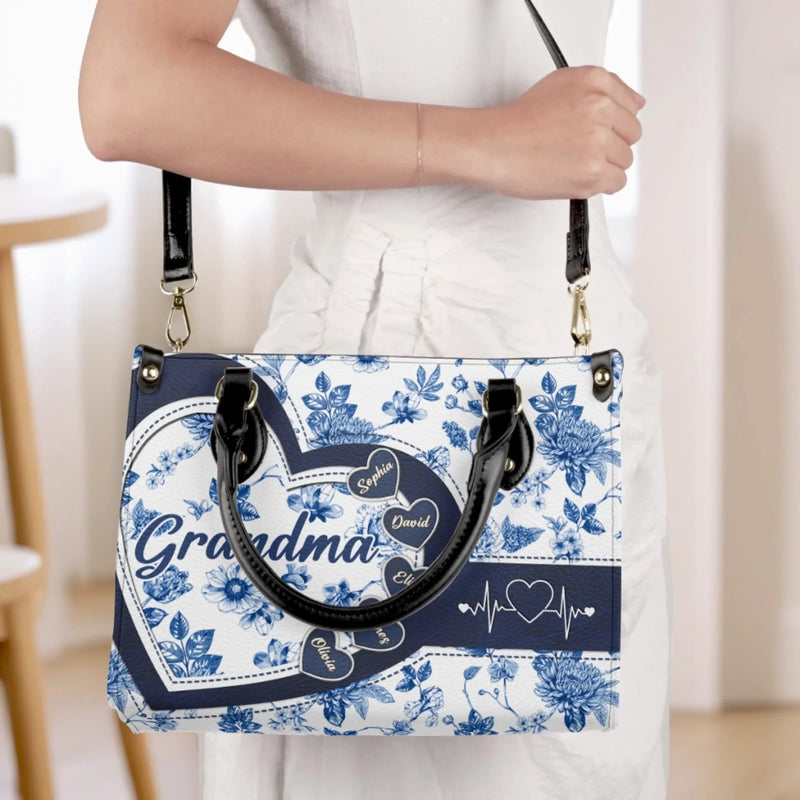 Custom Leather Handbag - Personalized Birthday Gifts For Mom, Grandma - Generations Bound By One Heart