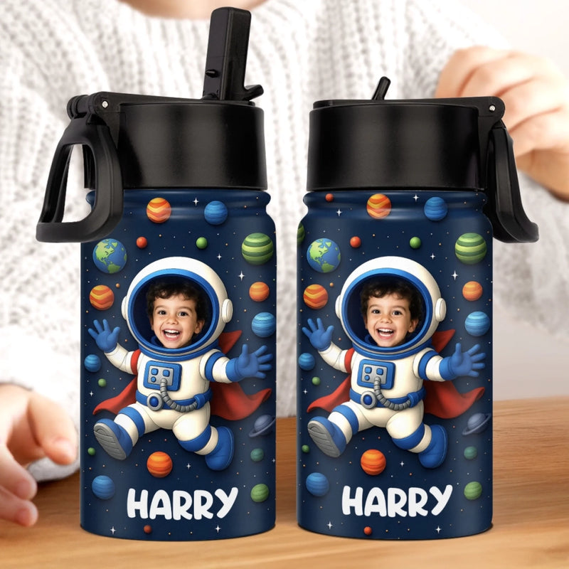 Custom Photo 3D Inflated Effect Printed Kids Water Bottle - Personalized Back To School Gifts For Kids - Dreams Launch Beyond The Stars