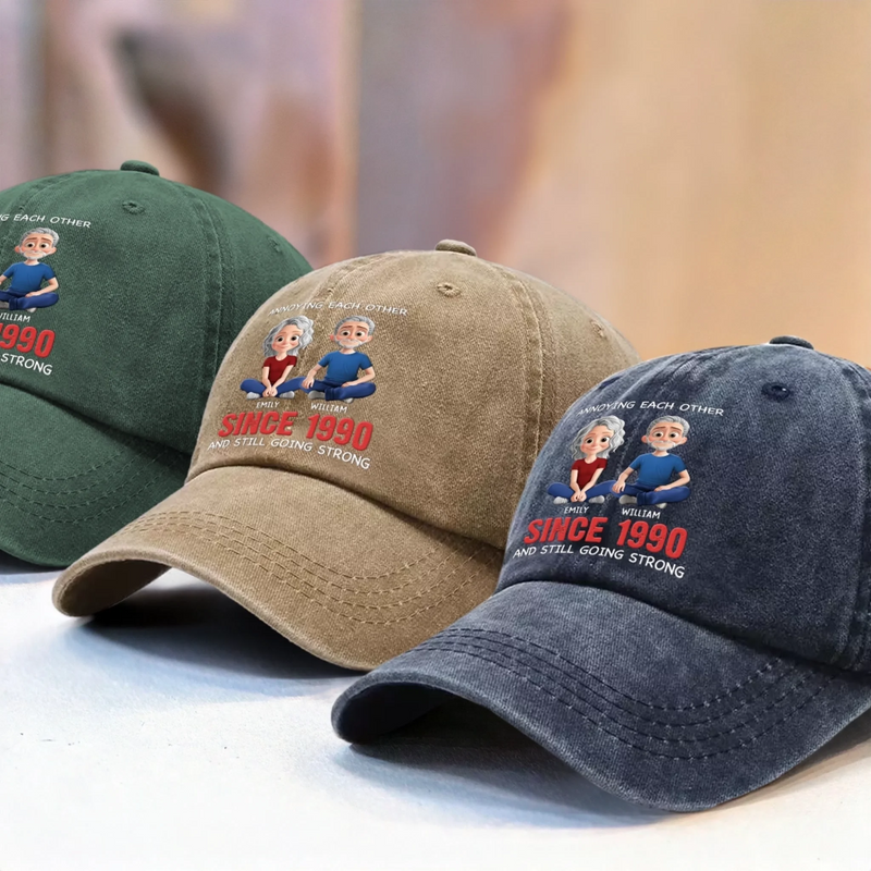 Custom Vintage Washed Denim Baseball Cap - Personalized Anniversary Wedding Gifts For Husband And Wife, Him And Her - Cheers To Forever Bickering