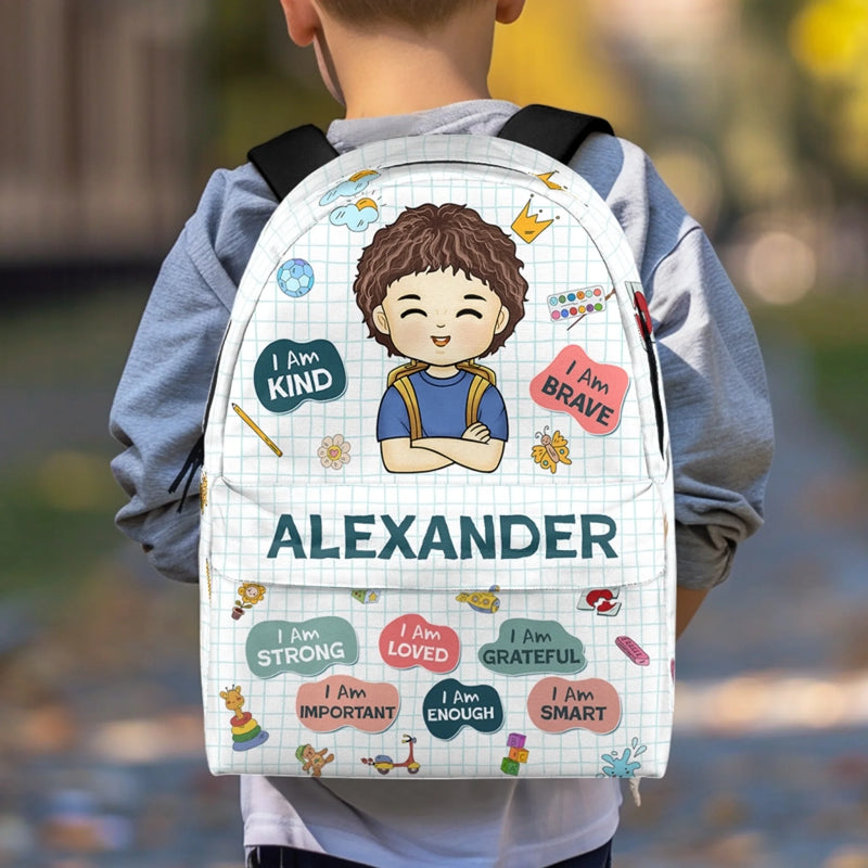 Custom Kids Backpack, Water Bottle, Lunch Bag - Personalized Back To School Gifts For Kids - I Am Kind, I Am Grateful