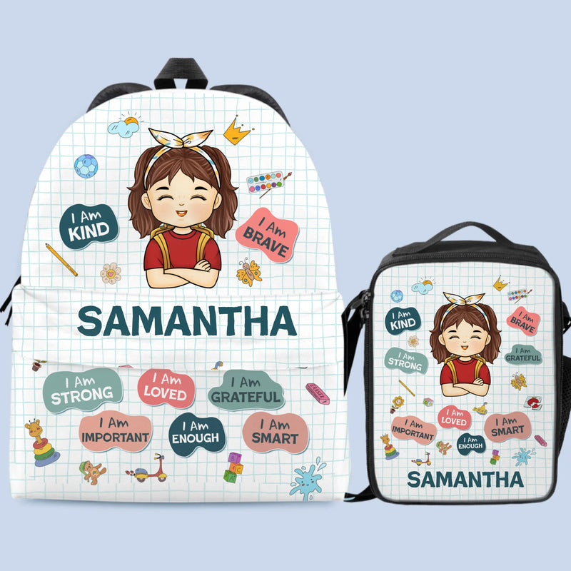 Custom Kids Backpack, Water Bottle, Lunch Bag - Personalized Back To School Gifts For Kids - I Am Kind, I Am Grateful