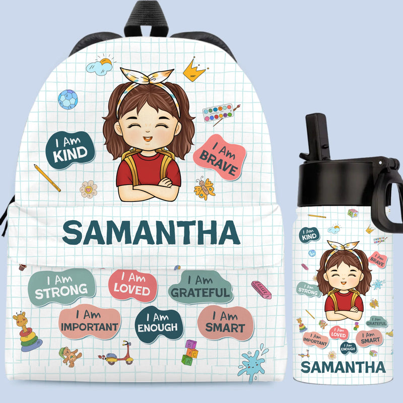 Custom Kids Backpack, Water Bottle, Lunch Bag - Personalized Back To School Gifts For Kids - I Am Kind, I Am Grateful