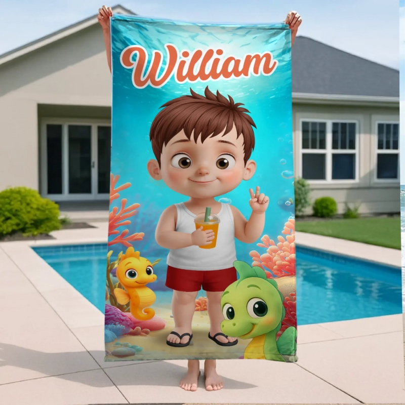 Custom Beach Towel - Personalized Summer Vacation And Travel Gifts For Family, Kids - Stay Cool, Pool Rules