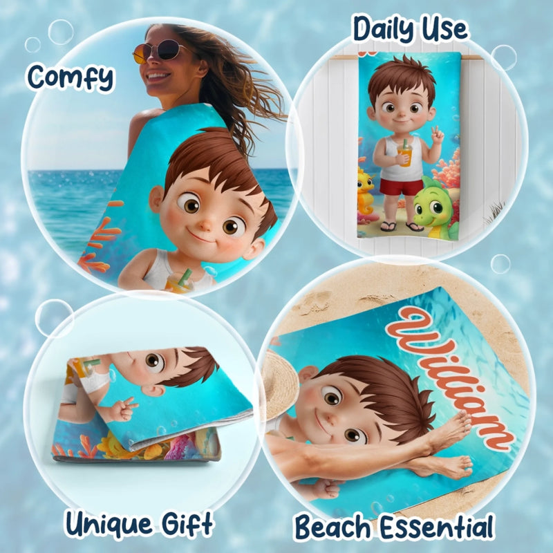 Custom Beach Towel - Personalized Summer Vacation And Travel Gifts For Family, Kids - Stay Cool, Pool Rules
