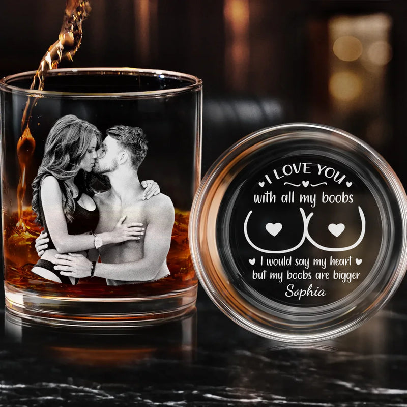 Custom Photo Whiskey Glass With Bottom And Side Engraving - Personalized Anniversary Wedding Gifts For Husband And Wife, Him And Her - Let’s Grow Old And Weird Together