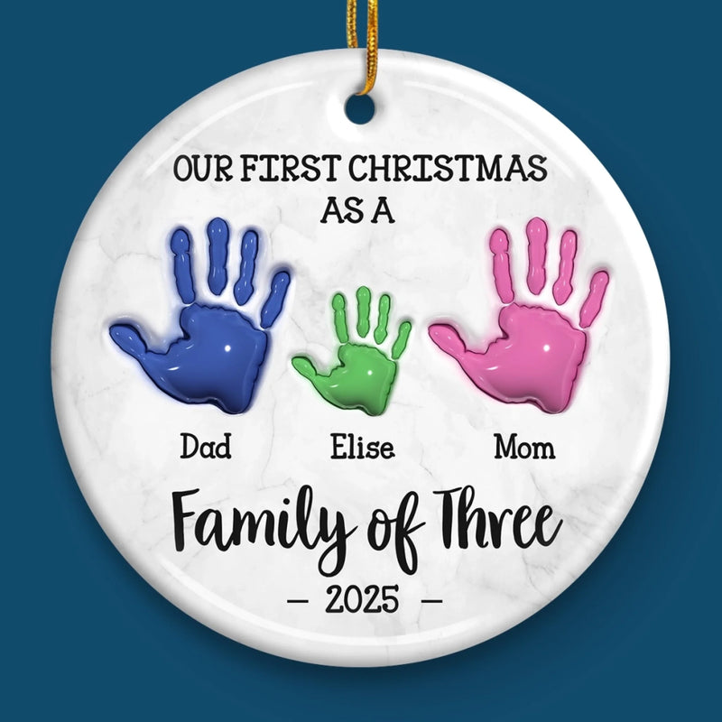 Custom Ceramic Ornament - Personalized Christmas Birthday Gifts For Mom, Dad, Kids - Our First Handprint Christmas Keepsake