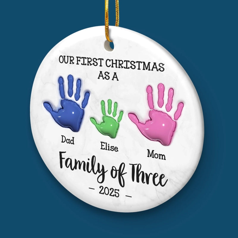 Custom Ceramic Ornament - Personalized Christmas Birthday Gifts For Mom, Dad, Kids - Our First Handprint Christmas Keepsake