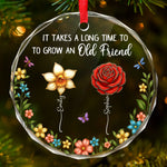 Custom Circle Glass Ornament - Personalized Christmas Best Friend Birthday Gifts For Sisters, BFF, Besties - Sisters Different Flowers Shared Garden