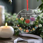 Custom Circle Glass Ornament - Personalized Christmas Best Friend Birthday Gifts For Sisters, BFF, Besties - Sisters Different Flowers Shared Garden