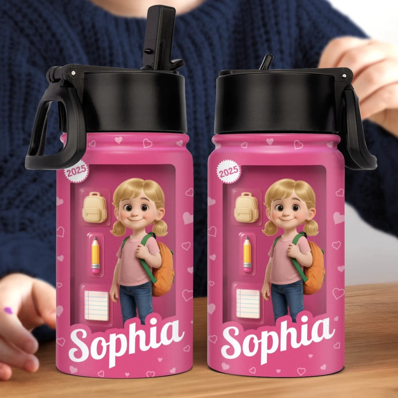 Custom 3D Inflated Effect Printed Kids Water Bottle - Personalized Back To School Gifts For Kids - Every Day Is A New Page In Your Story