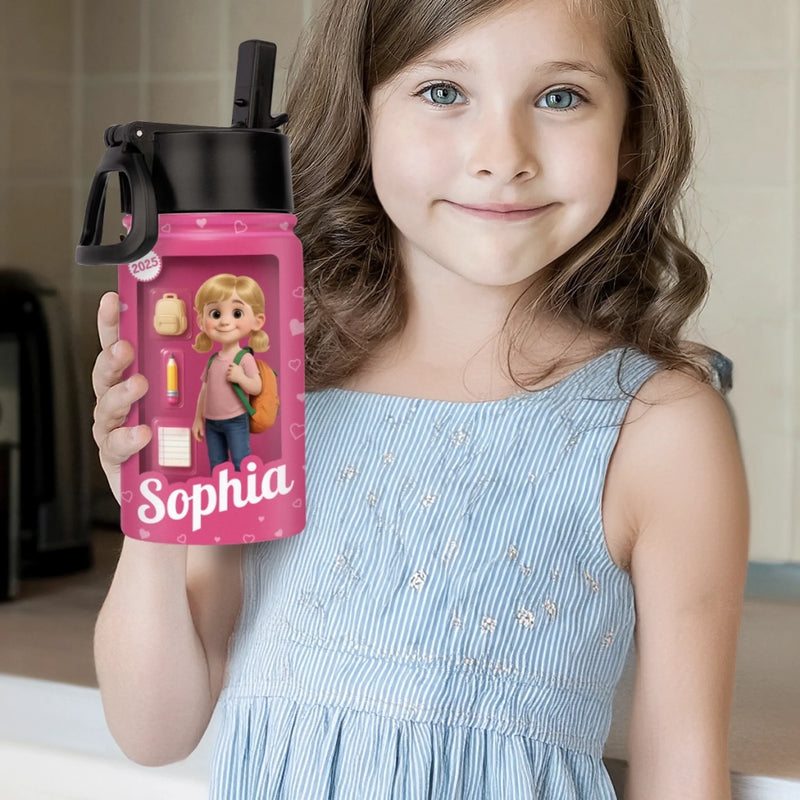 Custom 3D Inflated Effect Printed Kids Water Bottle - Personalized Back To School Gifts For Kids - Every Day Is A New Page In Your Story