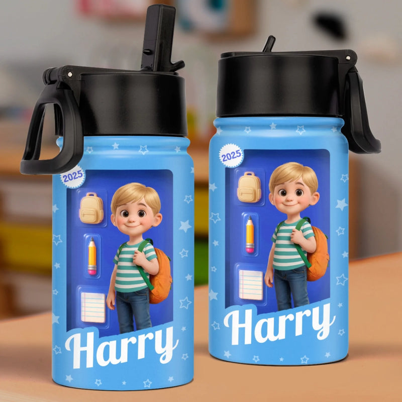 Custom 3D Inflated Effect Printed Kids Water Bottle - Personalized Back To School Gifts For Kids - Every Day Is A New Page In Your Story