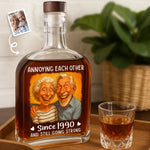 Custom Photo Funny Caricature Whiskey Bottle - Personalized Anniversary Wedding Gifts For Couple, Husband, Wife - Oldie But Goodie Duo