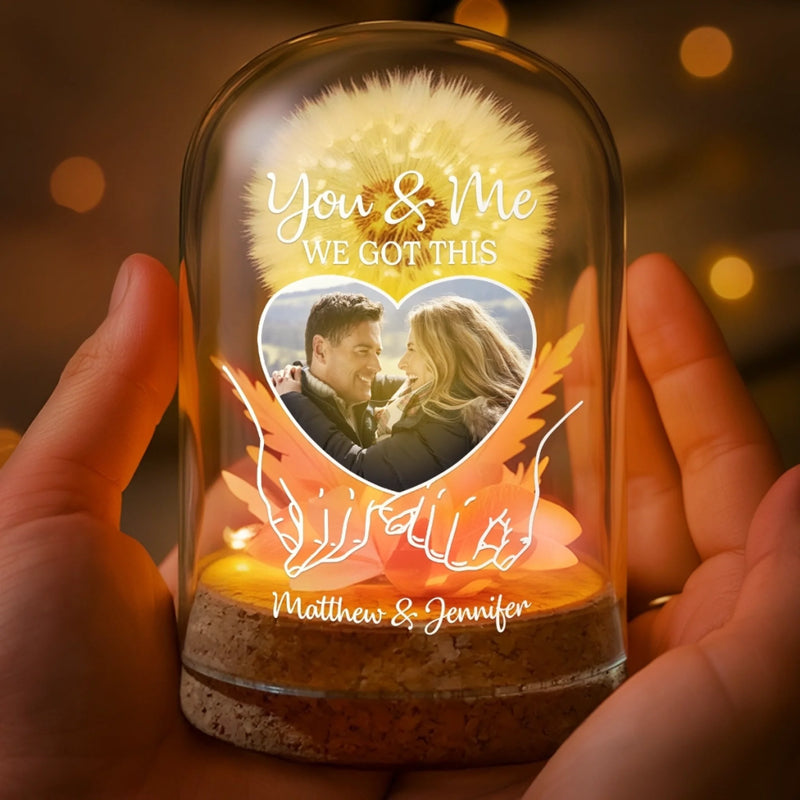 Custom Photo Light Up Dandelion In Glass Dome - Personalized Anniversary Wedding Gifts For Husband And Wife, Him And Her - Our Story, Our Way
