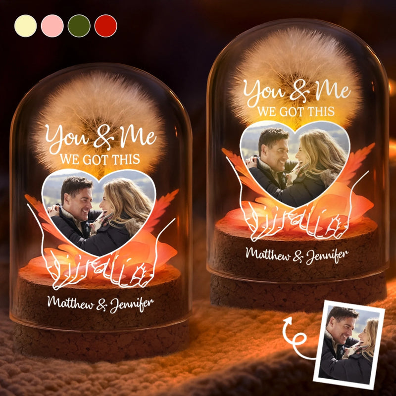 Custom Photo Light Up Dandelion In Glass Dome - Personalized Anniversary Wedding Gifts For Husband And Wife, Him And Her - Our Story, Our Way