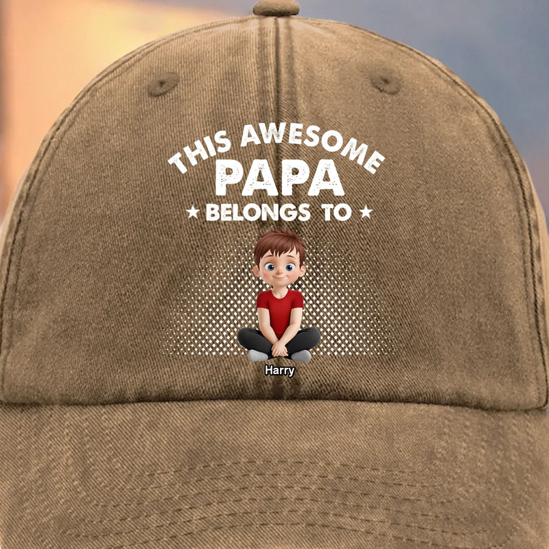 Oh Crap, I Have Kids - Family Personalized Custom Vintage Washed Denim Baseball Cap - Father's Day, Gift For Dad, Grandpa