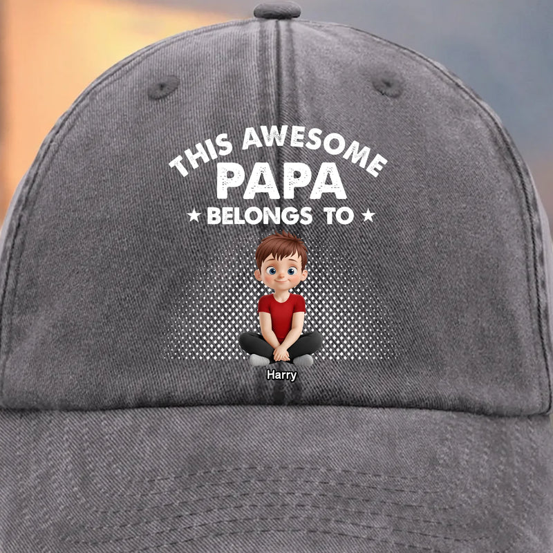 Oh Crap, I Have Kids - Family Personalized Custom Vintage Washed Denim Baseball Cap - Father's Day, Gift For Dad, Grandpa