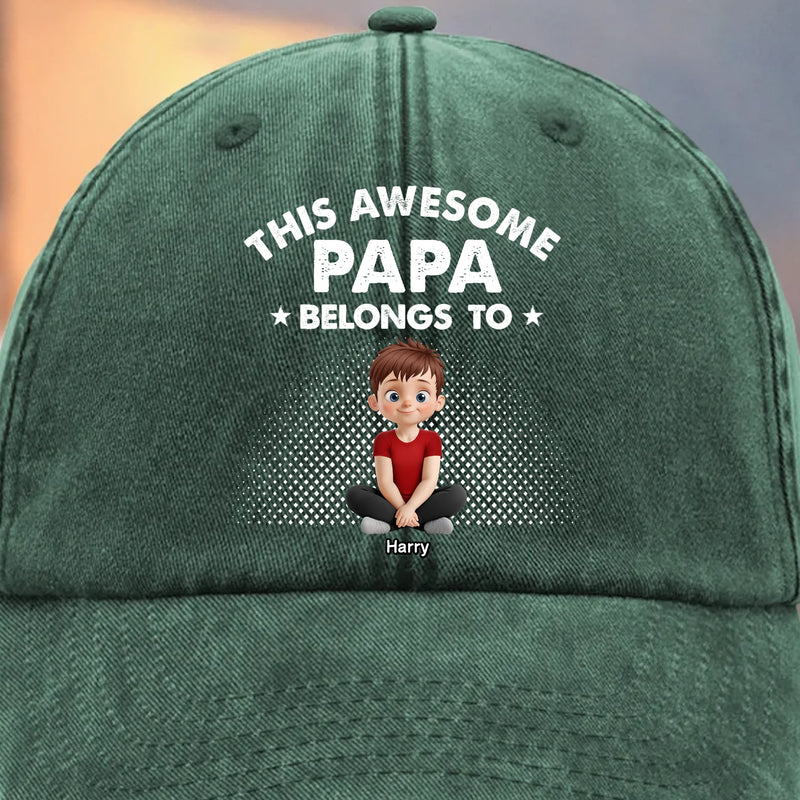 Oh Crap, I Have Kids - Family Personalized Custom Vintage Washed Denim Baseball Cap - Father's Day, Gift For Dad, Grandpa
