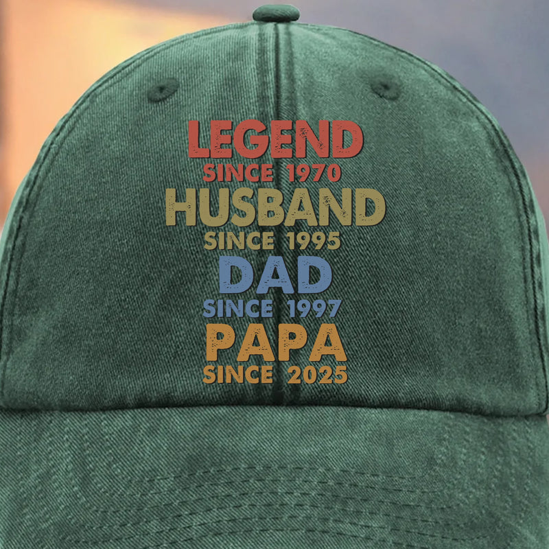 One Man Many Roles All Heart - Family Personalized Custom Vintage Washed Denim Baseball Cap - Father's Day, Gift For Dad, Grandpa
