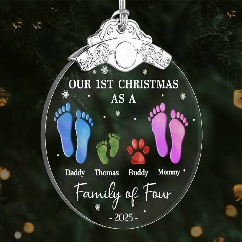 Custom Glass Ornament - Personalized Christmas Birthday Gifts For Mom, Dad, Kids - First Christmas, Full House