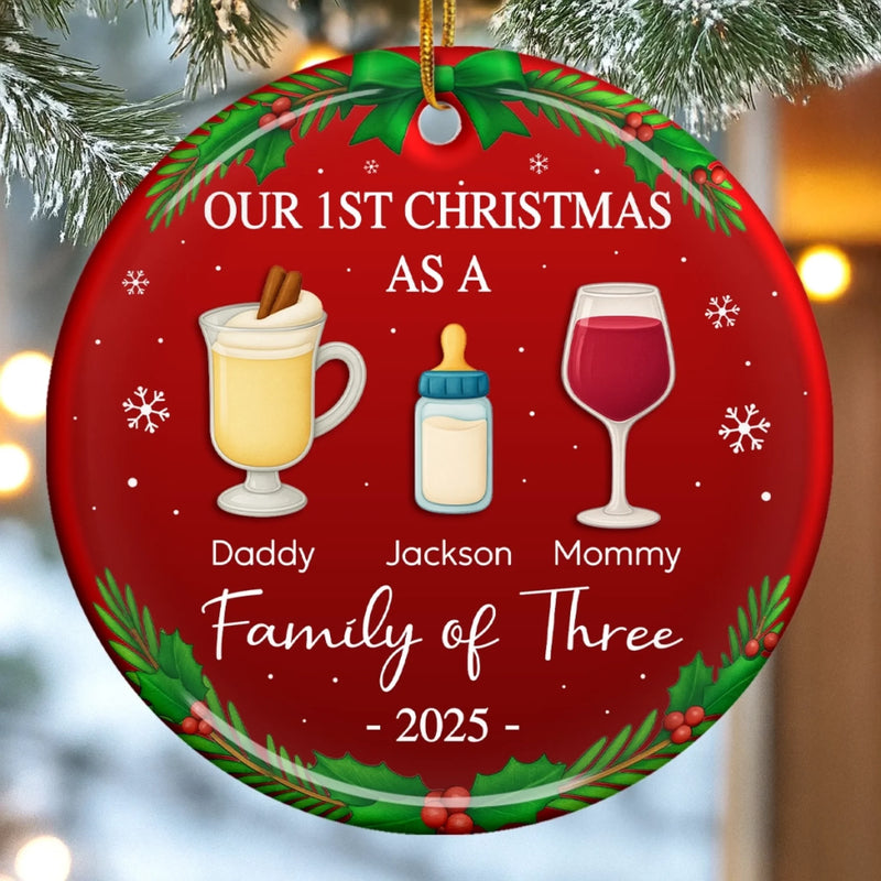 Custom Ceramic Ornament - Personalized Christmas Birthday Gifts For Mom, Dad, Kids - Our First Christmas As A Family