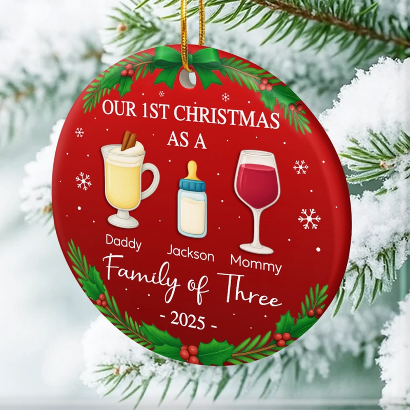 Custom Ceramic Ornament - Personalized Christmas Birthday Gifts For Mom, Dad, Kids - Our First Christmas As A Family