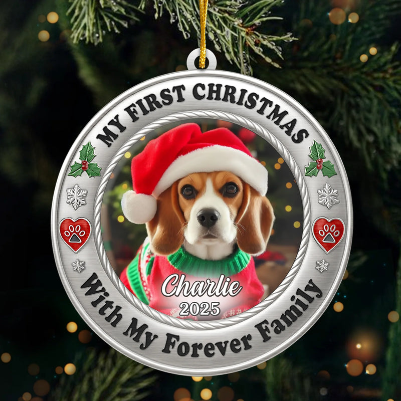 Custom Photo Metal Ornament - Personalized  Christmas Birthday Gifts For Dog Cat Lovers, Dog Dad And Mom, Cat Owners - Furever Family