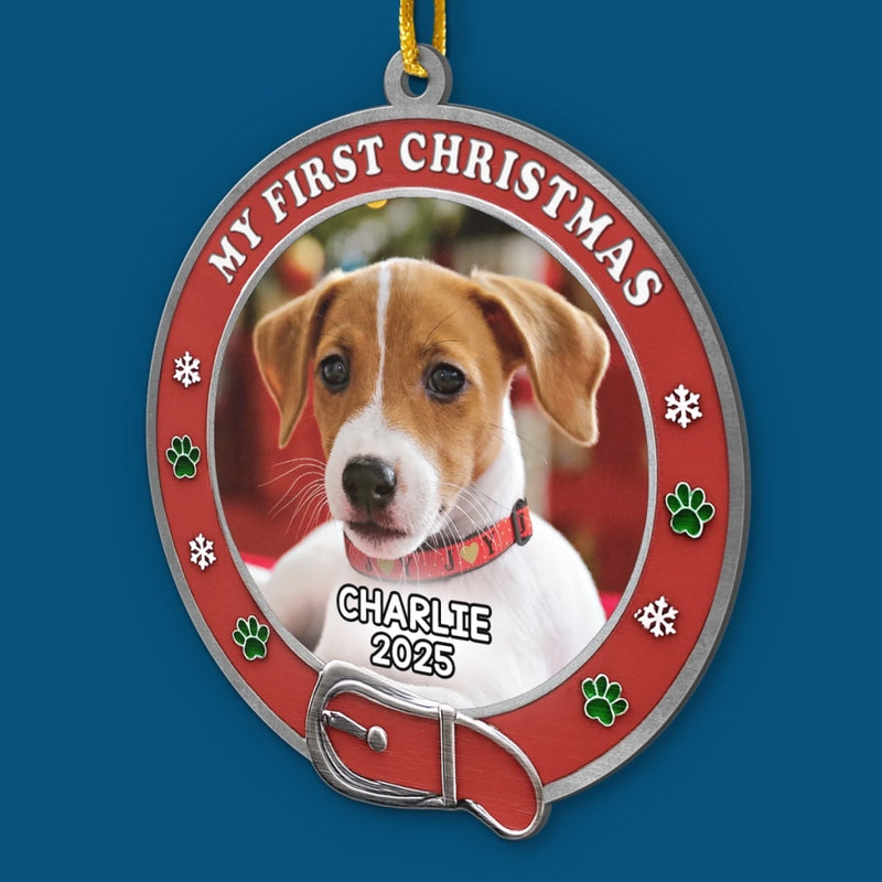 Custom Photo Metal Ornament - Personalized  Christmas Birthday Gifts For Dog Cat Lovers, Dog Dad And Mom, Cat Owners - New Paws, New Joy