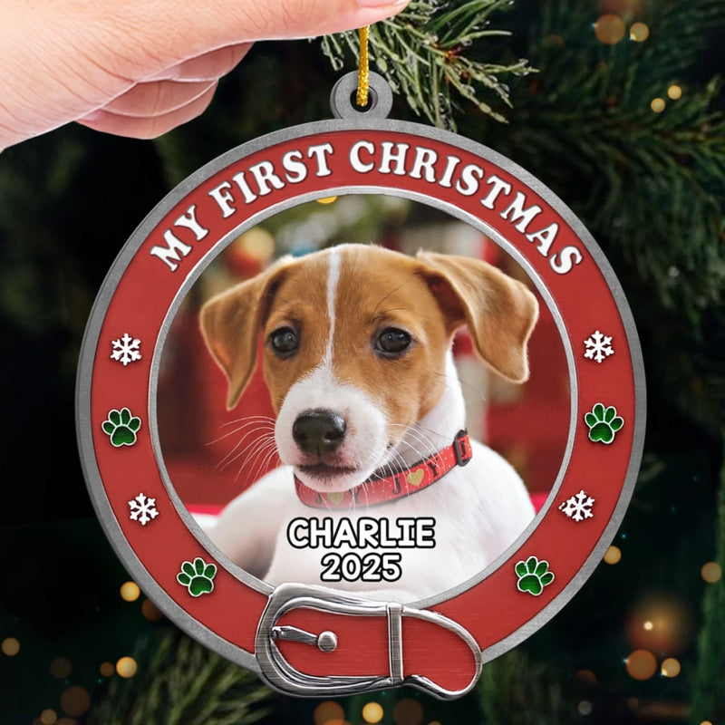 Custom Photo Metal Ornament - Personalized  Christmas Birthday Gifts For Dog Cat Lovers, Dog Dad And Mom, Cat Owners - New Paws, New Joy