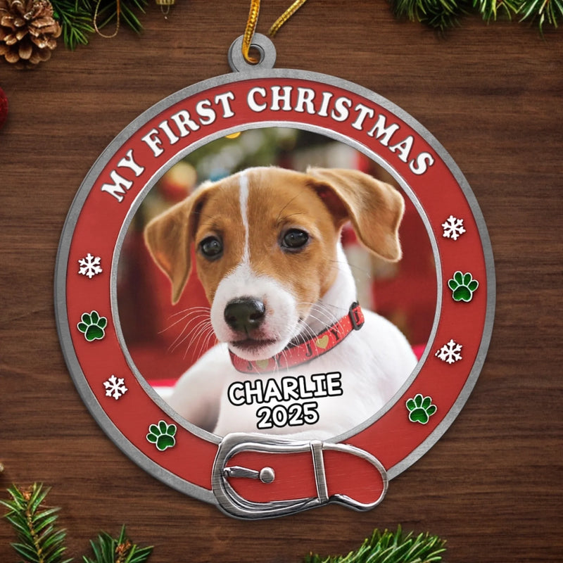 Custom Photo Metal Ornament - Personalized  Christmas Birthday Gifts For Dog Cat Lovers, Dog Dad And Mom, Cat Owners - New Paws, New Joy