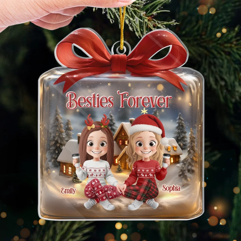Custom Acrylic Ornament - Personalized Christmas Best Friend Birthday Gifts For Women, Besties, Sisters, BFF - Besties Forever Holiday Cheer