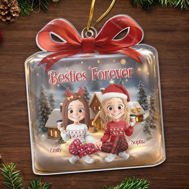 Custom Acrylic Ornament - Personalized Christmas Best Friend Birthday Gifts For Women, Besties, Sisters, BFF - Besties Forever Holiday Cheer