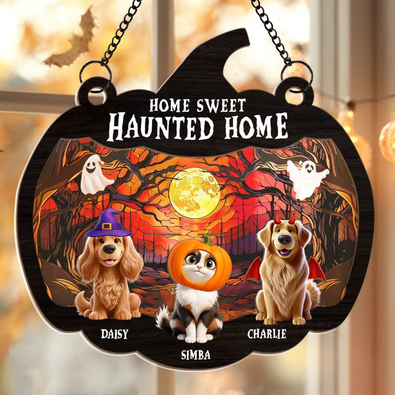 Custom Window Hanging Suncatcher Ornament - Personalized Halloween Birthday Gifts For Dog Cat Lovers, Dog Dad And Mom, Cat Owners - Welcome To Our Spooky Squad