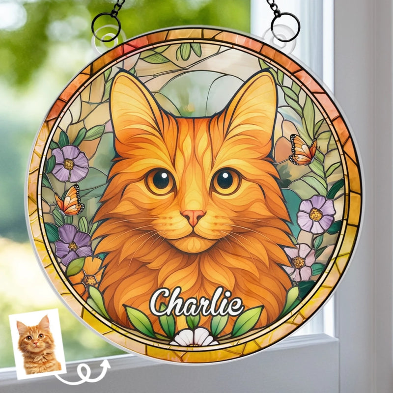 Custom Photo Window Hanging Suncatcher Ornament - Personalized Pet Memorial Sympathy Gifts For Dogs, Cats - Furry Friend, Sunny Window