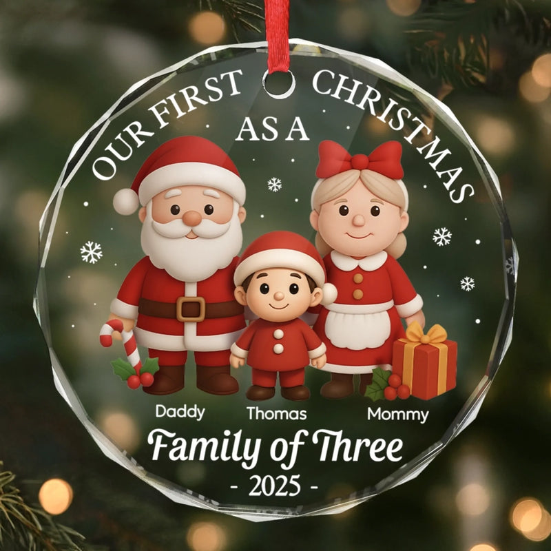 Custom Circle Glass Ornament - Personalized Christmas Birthday Gifts For Mom, Dad, Kids - The Joy of Our First Christmas