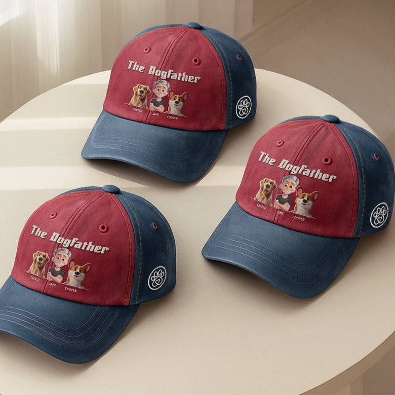 Custom Embroidered Effect Washed Denim Baseball Cap - Personalized Birthday Gifts For Dog Lovers, Dog Dad And Mom - Boss Of The Fur Squad