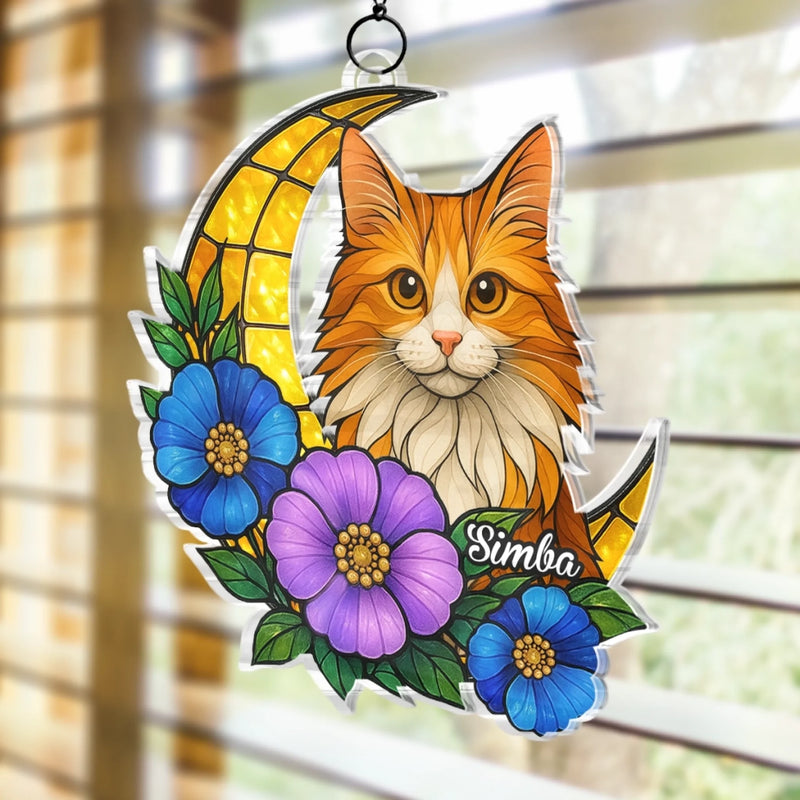 Custom Photo Window Hanging Suncatcher Ornament - Personalized Pet Memorial Sympathy Gifts For Dogs, Cats - Feline Dreams, Flower Beams