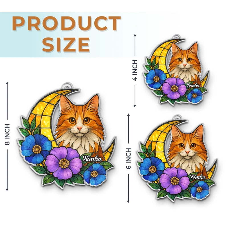 Custom Photo Window Hanging Suncatcher Ornament - Personalized Pet Memorial Sympathy Gifts For Dogs, Cats - Feline Dreams, Flower Beams