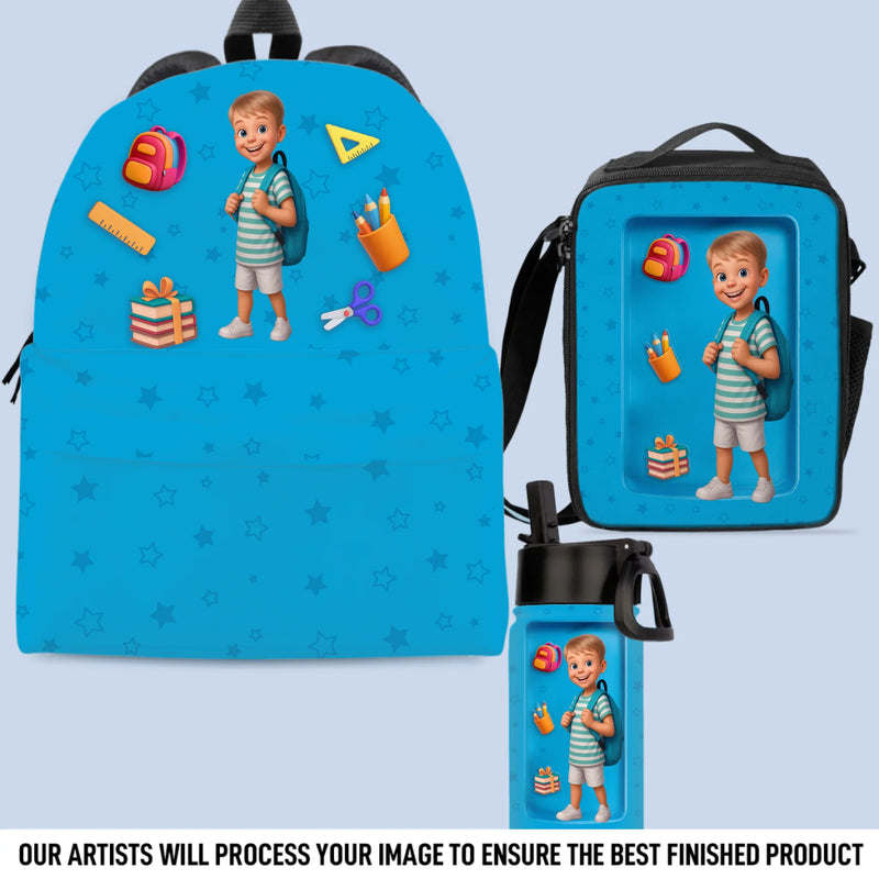 Custom Photo Kids Backpack, Water Bottle, Lunch Bag - Personalized Back To School Gifts For Kids - Hydrate For Learning And Play