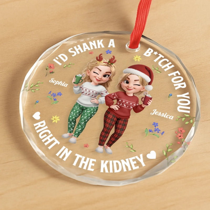 Custom Circle Glass Ornament - Personalized Christmas Best Friend Birthday Gifts For Women, Besties, Sisters, BFF - Chaos Queens Forever