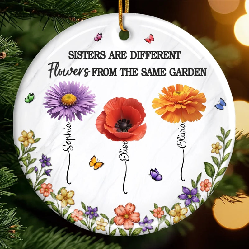 Custom Ceramic Ornament - Personalized Best Friend Christmas Birthday Gifts For Women, Besties, Sisters, BFF - Different Flowers, One Bond