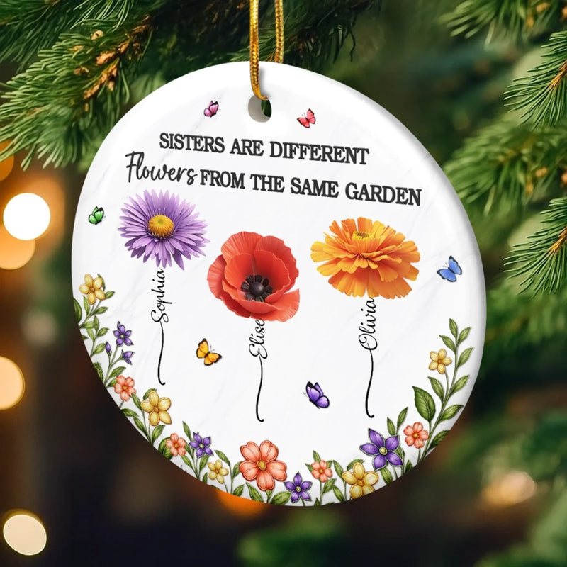 Custom Ceramic Ornament - Personalized Best Friend Christmas Birthday Gifts For Women, Besties, Sisters, BFF - Different Flowers, One Bond