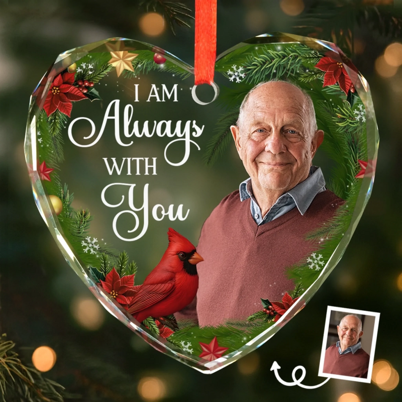 Custom Photo Heart Glass Ornament - Personalized Christmas Memorial Sympathy Gifts For Loss Of Mom, Dad - You’re Still My Guiding Star