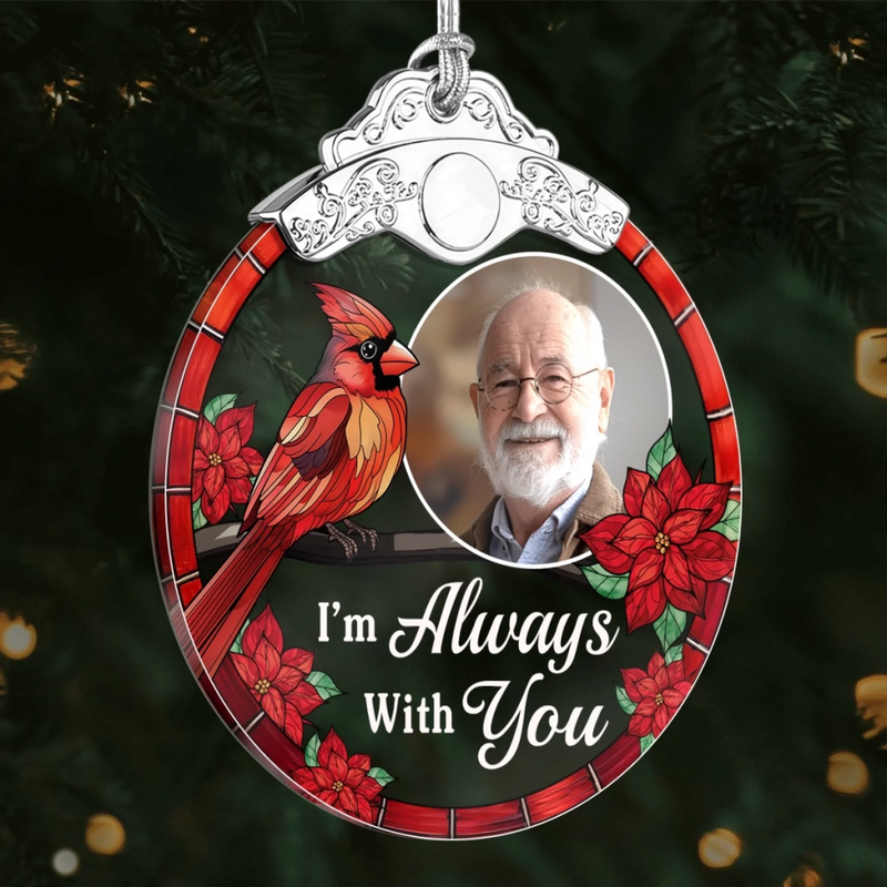 Custom Photo Glass Ornament - Personalized Christmas Memorial Sympathy Gifts For Loss Of Mom, Dad - No Distance Between Our Hearts