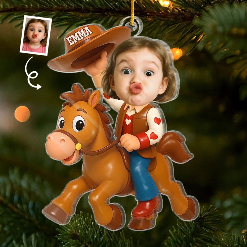 Custom Photo Acrylic Ornament - Personalized Christmas Birthday Gifts For Kids - Little Cowboy Adventure Time