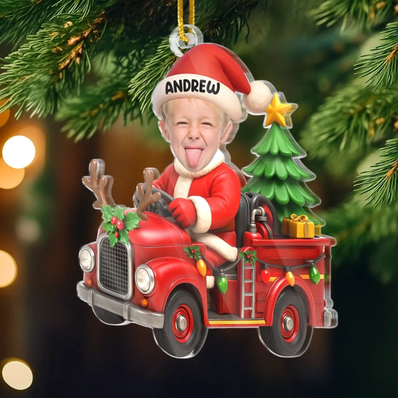 Custom Photo Acrylic Ornament - Personalized Christmas Birthday Gifts For Kids - Driving Into Holiday Magic