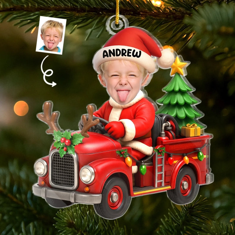 Custom Photo Acrylic Ornament - Personalized Christmas Birthday Gifts For Kids - Driving Into Holiday Magic