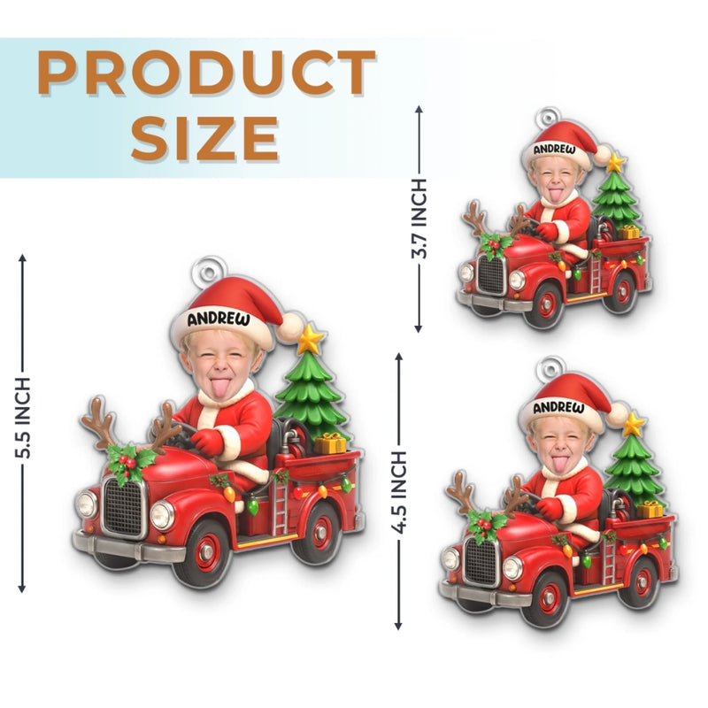 Custom Photo Acrylic Ornament - Personalized Christmas Birthday Gifts For Kids - Driving Into Holiday Magic