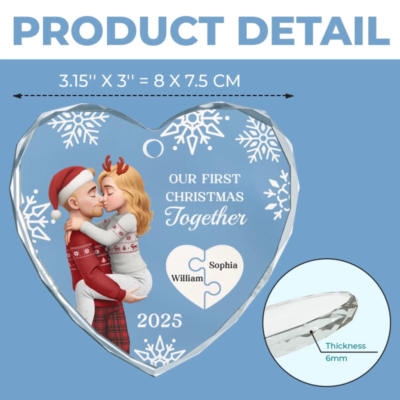 Custom Heart Glass Ornament - Personalized Anniversary Christmas Wedding Gifts For Husband And Wife, Him And Her - Our First Noel As Lovers